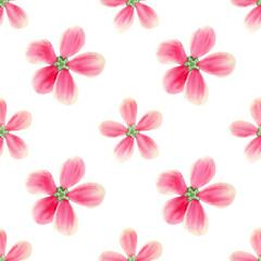 Fototapeta na wymiar Seamless tropical flowers pattern. Watercolor floral pattern with delicate pink and green flowers