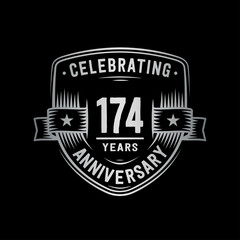 174 years anniversary celebration shield design template. Vector and illustration
