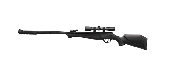 Black pneumatic rifle with an optical sight isolated on white back