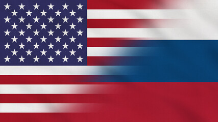 USA and Russia Crumpled Fabric Flag. USA Flag. Russia Flag. North America. Europe Flags. Celebration. Flag Day. Patriots. Surface Texture. Background Fabric.