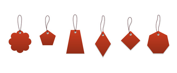 Set of red blank labels with different shape for discount, sale, price tags.