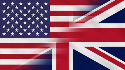USA and United Kingdom Crumpled Fabric Flag. USA Flag. United Kingdom Flag. North America. Europe Flags. Celebration. Surface Texture. Background Fabric.