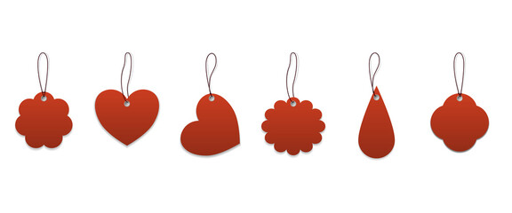 Set of red blank labels with different shape for discount, sale, price tags.