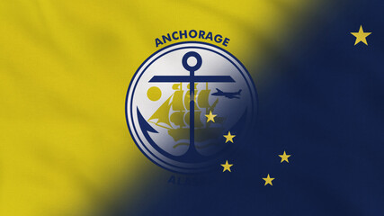 Anchorage - Alaska - USA - Crumpled Fabric Flag. Anchorage Flag. Alaska Flag. American Flag. North America Flags. Celebration. Patriots. Surface Texture. Background Fabric.