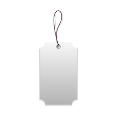 Single blank tag with tied thread isolated on white background