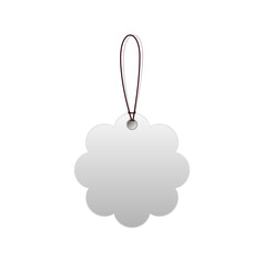 Single blank tag with tied thread isolated on white background