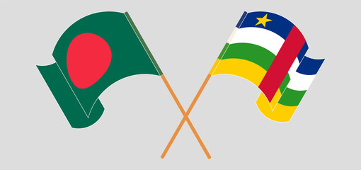 Crossed and waving flags of Bangladesh and Central African Republic