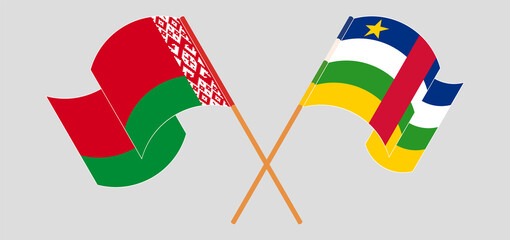 Crossed and waving flags of Belarus and Central African Republic