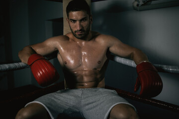 Portrait of a young boxer, kick boxer ready for training