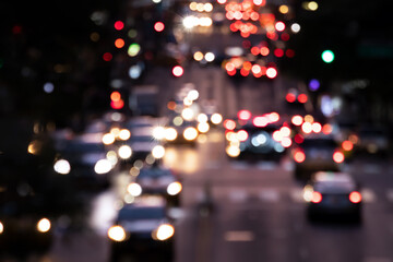 Blurred lights from cars in crosstown traffic through Midtown Manhattan in New York City NYC