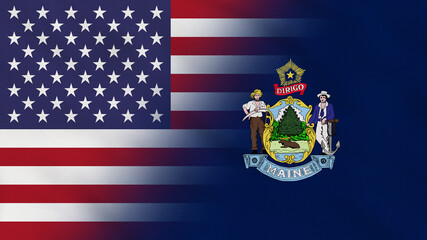 Maine State - USA - Crumpled Fabric Flag. USA Flag. State of Maine Flags. North America Flags. Celebration. Surface Texture. Background Fabric.