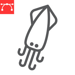 Squid line icon, sea and ocean animals, Cuttlefish vector icon, vector graphics, editable stroke outline sign, eps 10.