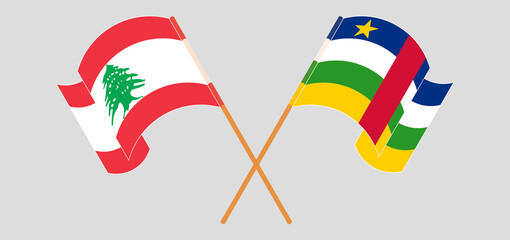 Crossed and waving flags of the Lebanon and Central African Republic