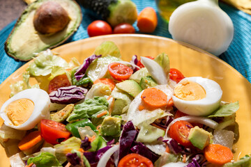 healthy mixed salad with vegetables an olive oil .mediterranean diet