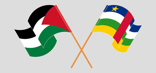 Crossed and waving flags of Palestine and Central African Republic