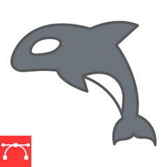 Orca color line icon, sea and ocean animals, orca vector icon, vector graphics, editable stroke filled outline sign, eps 10.