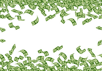 Falling money pattern. Dollar banknotes flying seamless pattern, cash money bills rain. Falling dollars bills vector background illustration
