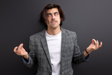 crazy guy try to keep calm in stressful situation
