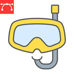 Diving mask color line icon, scuba galsses and ocean, dive mask vector icon, vector graphics, editable stroke filled outline sign, eps 10.