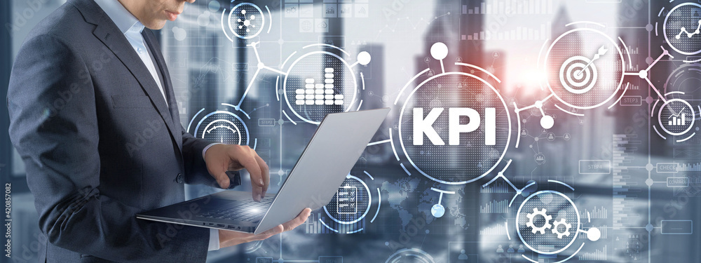 Aufkleber kpi key performance indicator business internet technology concept on virtual screen