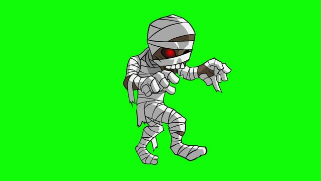 Mummy walk cycle animation. Clip in high resolution with green screen background.