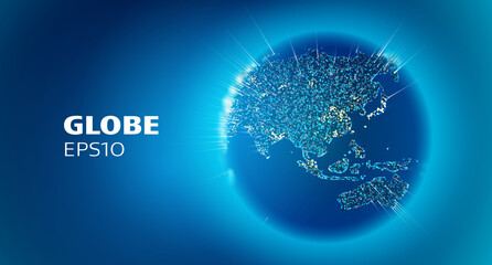 Abstract 3d globe vector illustration. Technology network vector illustration. . Global social network. Blue globe