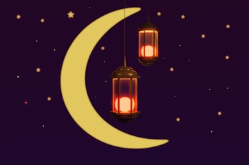 3d illustration ramadan lantern and moon