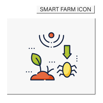 Pests and weeds elimination color icon. Agriculture machines tasks. Crops protection from harm. Neutralization of parasites. Smart farming concept. Isolated vector illustration
