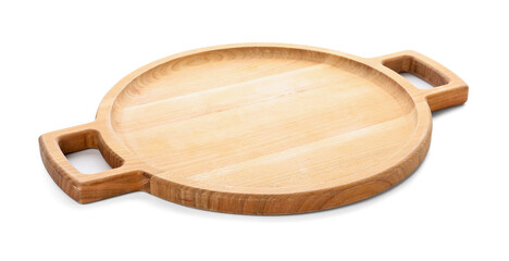 Wooden tray on white background