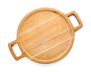 Wooden tray on white background