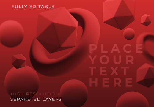 Antigravity Red Geometric Shapes on Red Background Mockup
