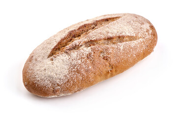 Freshly baked rustic bread, isolated on white background. High resolution image