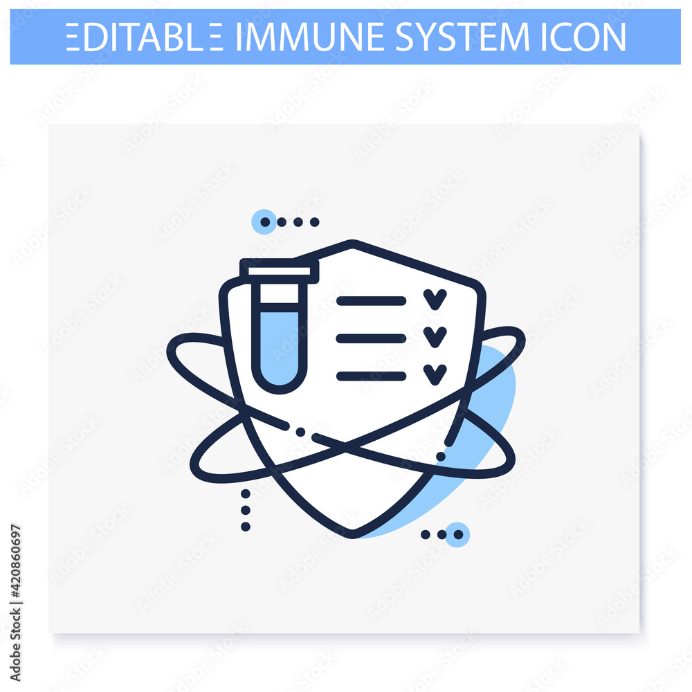 Poster immune system testing line icon. immune system concept. immunological test. body defence system. hea