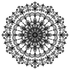 Mandala. Black on white. Design element on fabric, glass, wood, paper, leather. Ethnic ornament. Template for henna pattern, tattoo. Vector anti-stress
