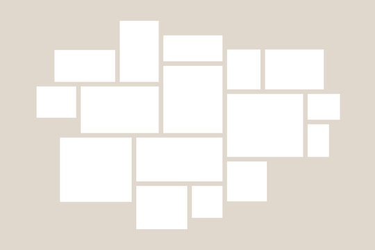Photo frames collage mockup. Blank geometric shapes. White color pallet, rectangle frames montage. Vector art