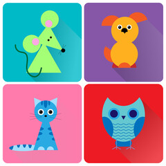 a set of flat animals drawn in the vector