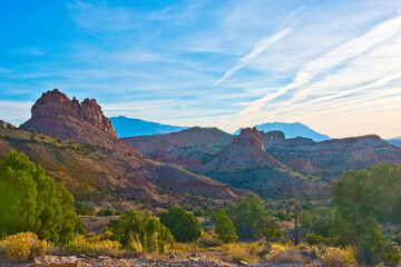USA, Utah, Capitol Reef National, Henry Mountains and west cliffs of Waterpocket Fold from the Burr Trail
