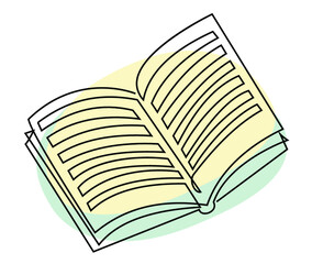 Opened book. Drawing in a modern one line style. Solid line, outline for decor, posters, stickers, logo. Vector illustration.