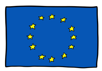 European Union doodle flag EU hand drawn icon. Vector illustration sketch style