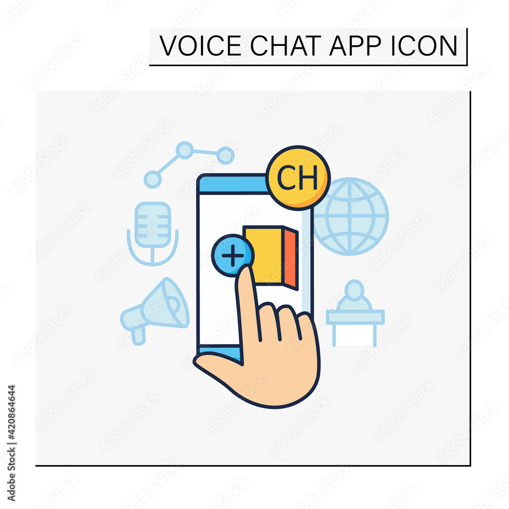 Poster room creating color icon. creating own room in app. inviting friends. communication room , recording