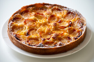 Fresh baked French pie with ripe plums