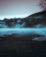 Fototapeta na wymiar Frozen Misty Road In Greece 