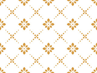 Flower geometric pattern. Seamless vector background. White and gold ornament