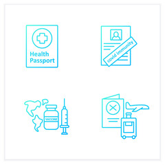 Health passport gradient icons set.World vaccination.Covid immunity. Information about health status.Isolated vector illustration.Suitable to banners, mobile apps and presentation