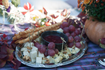 purple delicacy, bread sticks and cheese