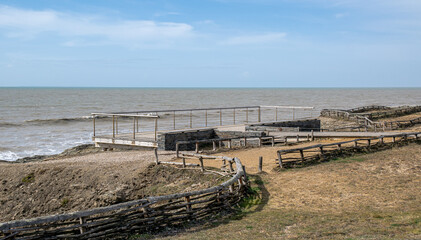 Vendée, France; March 14, 2021: photo of the access to the pontoon for the observation of Devil's...