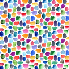 Watercolor pattern of colorful brush stokes of purple, blue, green, yellow and pink colors. Bright hand-drawn background
