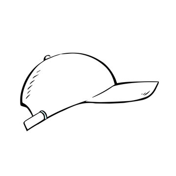 Baseball cap on a white background. Headwear for sports and modern lifestyle. Vector black isolated illustration in outline style