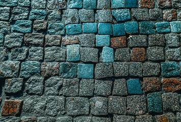 Floor tiles mosaic of multi-colored squares, construction. Texture.