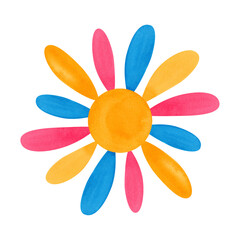 Hand painted watercolor colorful sun.